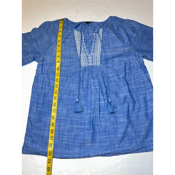 Talbots Women’s Size Small Embroidered Eyelet Tassel Tie Top Peasant Blouse - Picture 5 of 8
